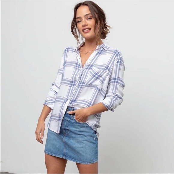 Rails Hunter Plaid Soft Flannel Button Up Shirt Blue White Size Small - Picture 1 of 10